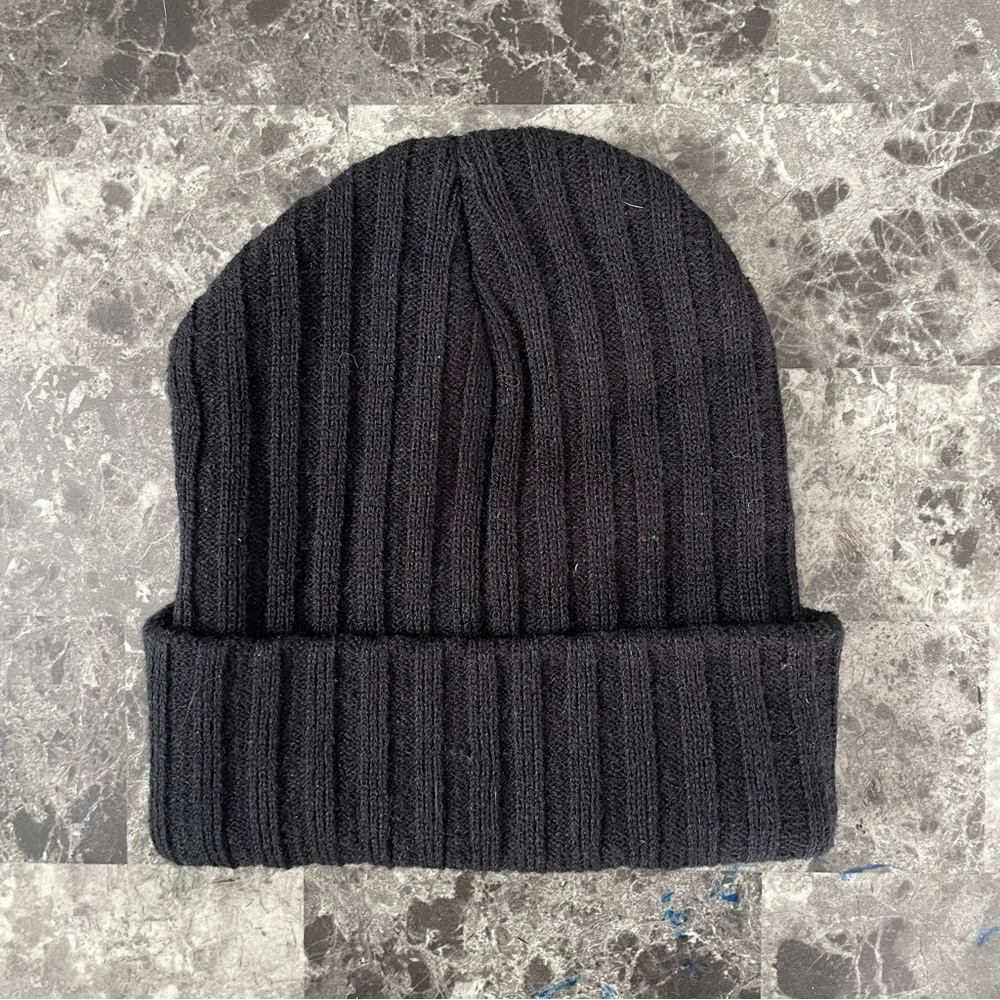 Ribbed Black Beanie with Raccoon Patch - Picture 2 of 5